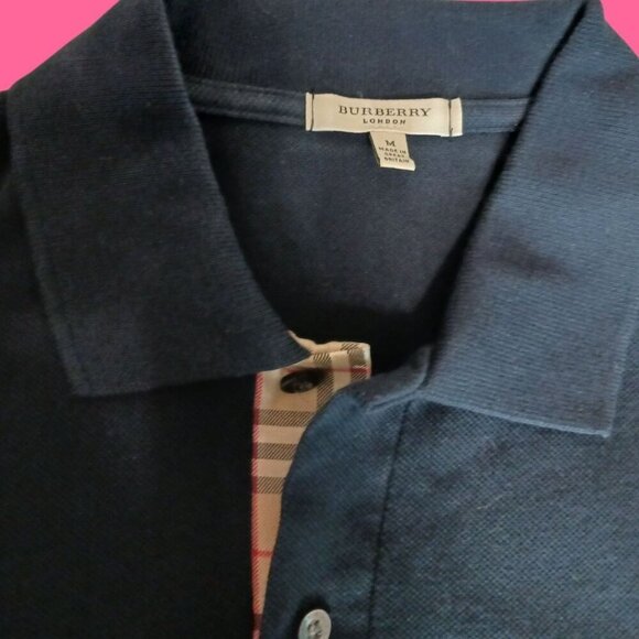 Burberry London Polo Shirt Short Sleeve Embroidered Logo Navy Blue Medium - Picture 8 of 10